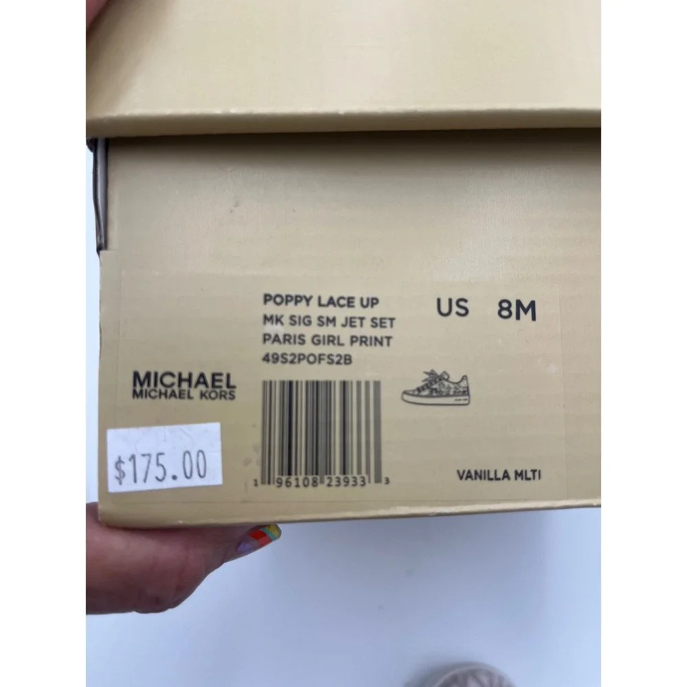 Michael Kors Poppy Lace Up Paris Girl Print Sneakers Vanilla Multi 49S2POFS2B 8M